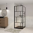 AURLANE - Porte de douche Pivotante 80x180cm et Retour 80cm Motif Brique Noir - Verre 8mm Anticalcaire - vignette