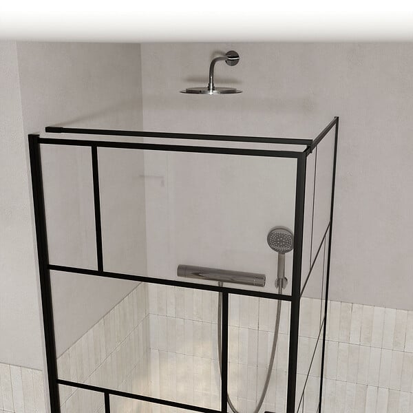 AURLANE - Porte de douche Pivotante 80x180cm et Retour 80cm Motif Brique Noir - Verre 8mm Anticalcaire - large