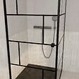 AURLANE - Porte de douche Pivotante 80x180cm et Retour 80cm Motif Brique Noir - Verre 8mm Anticalcaire - vignette