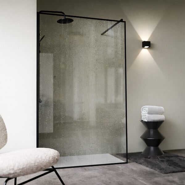 AURLANE - Paroi de Douche 120x200cm - Verre trempé 6mm - Encadrement Ultra-fin Sérigraphié - Finition Noir - large