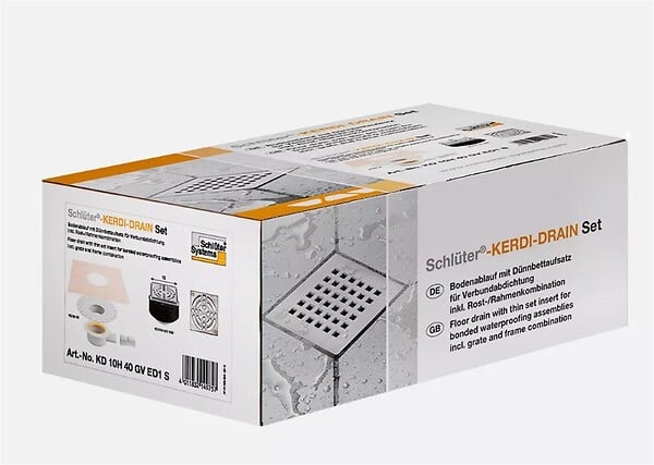 SCHLUTER - Kit complet pour évacuation sortie verticale avec siphon intégré et grille DESIGN 1 CLASSIC KERDI DRAIN - DN50 - grille inox avec vis - large