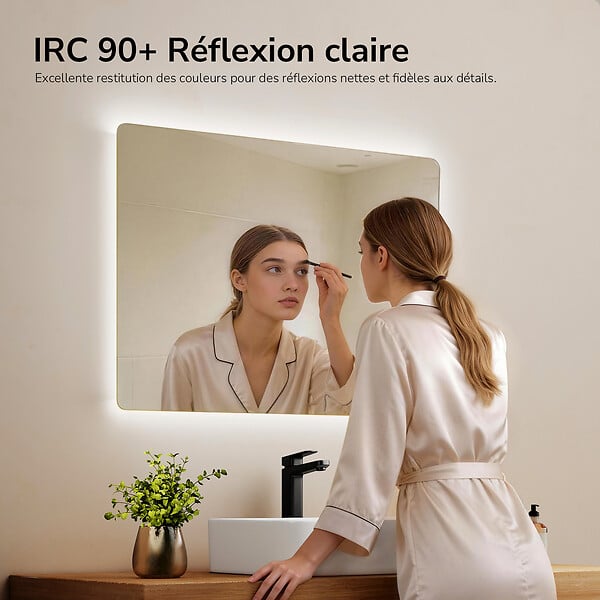 EMKE - EMKE Miroir LED Salle de Bain 50 x 70 cm,  Miroir LED avec Interrupteur Tactile,  Intensité réglable, Blanc Froid - large