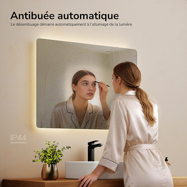 EMKE - EMKE Miroir LED de Salle de Bain 60 x 80 cm,  Antibuée, Interrupteur Tactile,  Intensité réglable 3 Températures - large