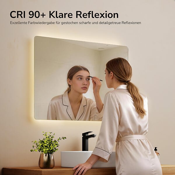 EMKE - EMKE Miroir LED de Salle de Bain 60 x 80 cm,  Interrupteur Tactile, Intensité réglable 3 Températures - large