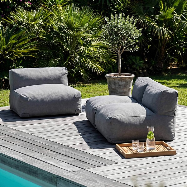 OVIALA - Salon de jardin modulable 3 places gris - Mixi - large