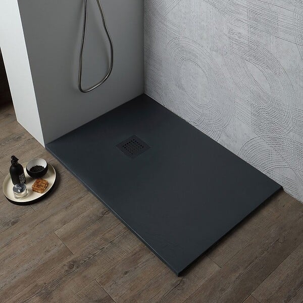 KIAMAMI VALENTINA - Receveur De Douche 140X80 En Résine Gris Anthracite Effet Pierre | Muse - large