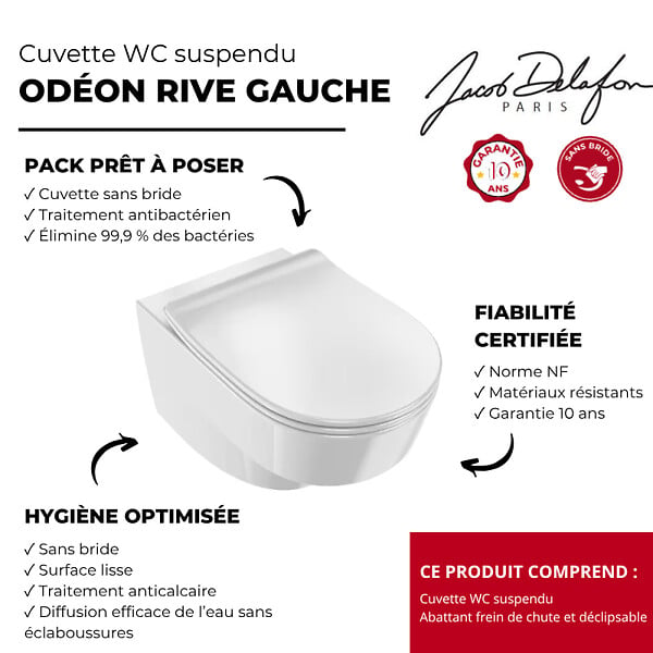JACOB DELAFON - WC suspendu Odéon Rive Gauche sans bride - large