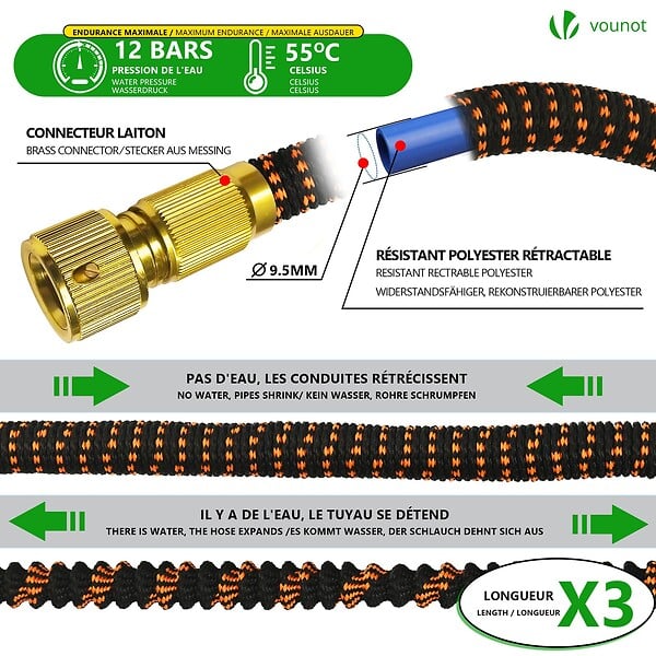 VOUNOT - Tuyau d’Arrosage Extensible 30m Renforce avec Accessoires orange - large