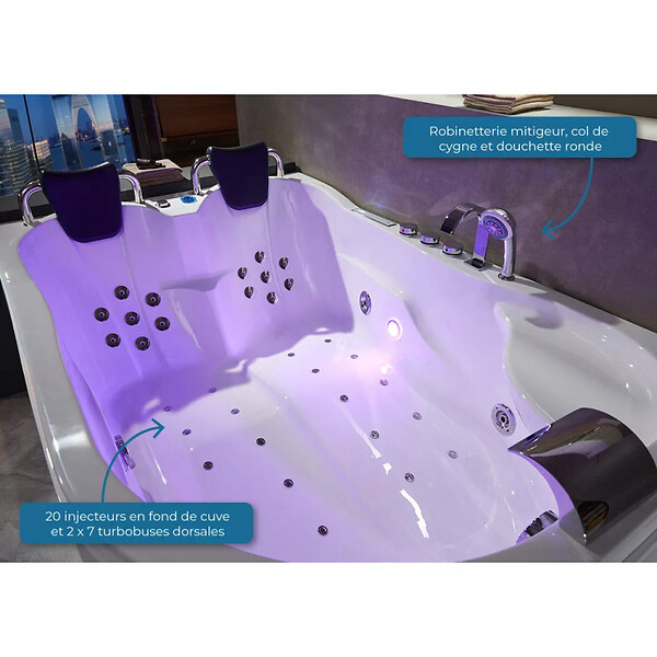 DISTRIBAIN - Baignoire balnéo Genova Droit 40 jets - large
