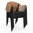 ID MARKET - Salon de jardin MADEIRA table 150 cm et 6 chaises cordage et textilène noir et rotin clair - vignette