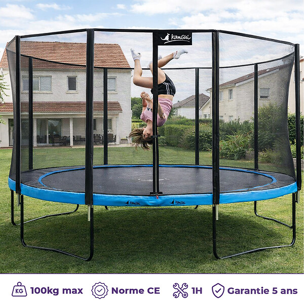 KANGUI - Trampoline Ø 360cm + filet de sécurité + échelle + bâche - PUNCHI 360 Bleu - large