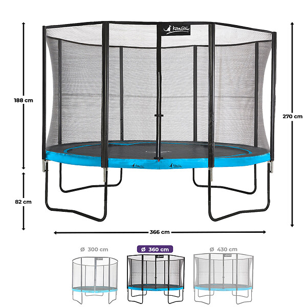 KANGUI - Trampoline Ø 360cm + filet de sécurité + échelle + bâche - PUNCHI 360 Bleu - large