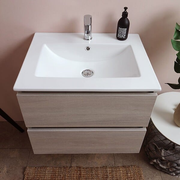 KIAMAMI VALENTINA - Les Meubles De Salle De Bain 60 Cm À Tiroirs Modèle Berlin Elm Leone Basin D'éclairage À Led - large