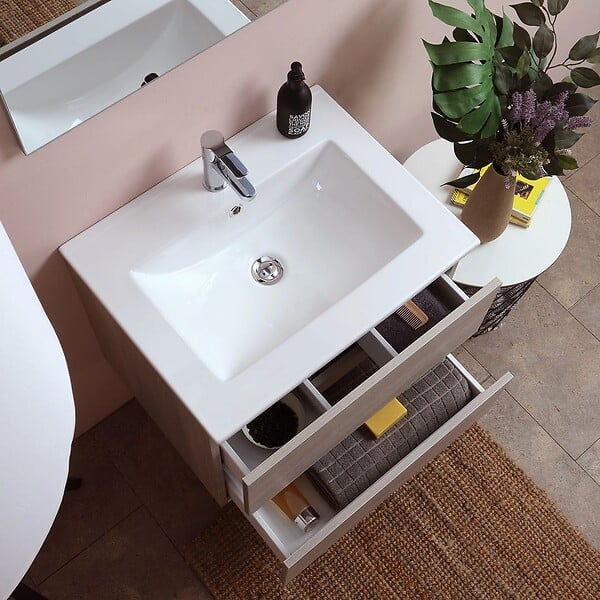 KIAMAMI VALENTINA - Les Meubles De Salle De Bain 60 Cm À Tiroirs Modèle Berlin Elm Leone Basin D'éclairage À Led - large