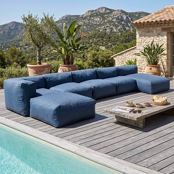 OVIALA - Salon de jardin modulable 6 places bleu pacific - Mixi - large