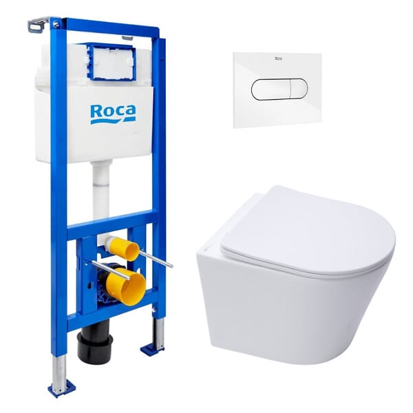 ROCA - Pack WC bâti-support + WC suspendu sans bride Swiss Aqua Technologies avec abattant SoftClose + plaque (ROSTINWR01-FR) - large