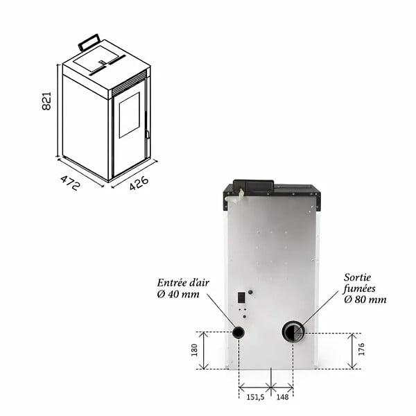 EMAFLAM - Pack Poêle à granulés MARINA 8 Étanche + Kit Conduit Ventouse - - large