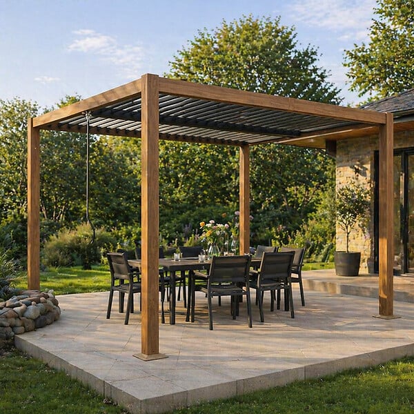 CONCEPT USINE - Pergola bioclimatique structure et lames orientables en aluminium vert 3x3m RHODES - large