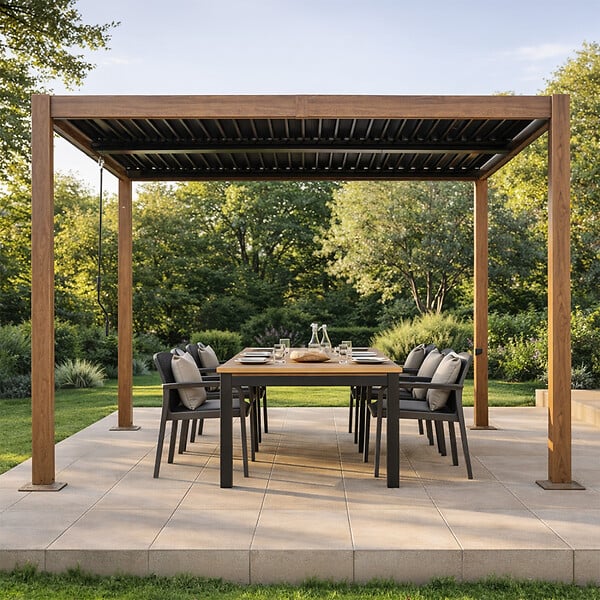 CONCEPT USINE - Pergola bioclimatique structure et lames orientables en aluminium vert 3x3m RHODES - large