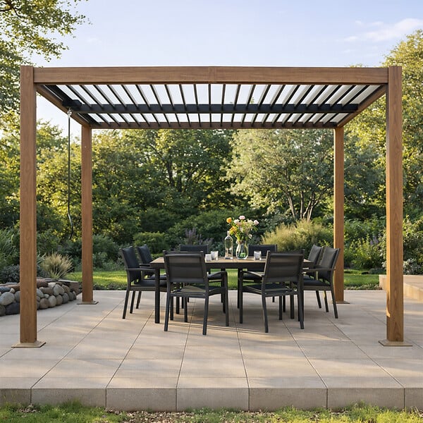 CONCEPT USINE - Pergola bioclimatique structure et lames orientables en aluminium vert 3x3m RHODES - large