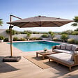 CONCEPT USINE - Parasol rectangulaire 3x4m déporté rotatif gris pied effet bois en aluminium CESARE - vignette