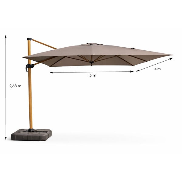 CONCEPT USINE - Parasol rectangulaire 3x4m déporté rotatif gris pied effet bois en aluminium CESARE - large
