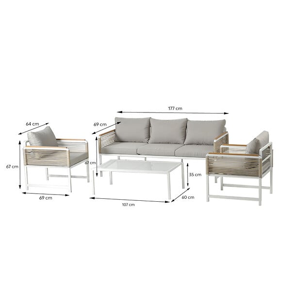 CONCEPT USINE - Salon de jardin 5 places avec table basse gris clair SOLOMON - large