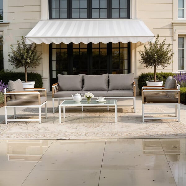 CONCEPT USINE - Salon de jardin 5 places avec table basse gris clair SOLOMON - large