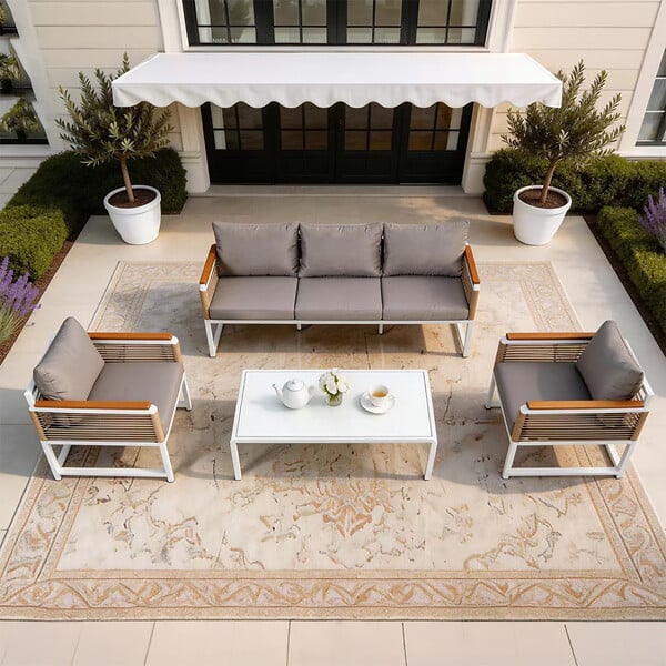 CONCEPT USINE - Salon de jardin 5 places avec table basse gris clair SOLOMON - large