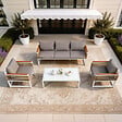 CONCEPT USINE - Salon de jardin 5 places avec table basse gris clair SOLOMON - vignette