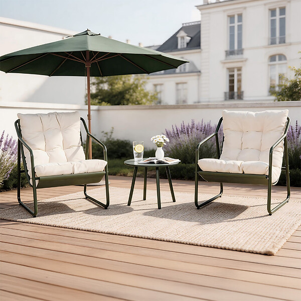 CONCEPT USINE - Ensemble de jardin 2 fauteuils vert kaki avec table basse ATRANI - large