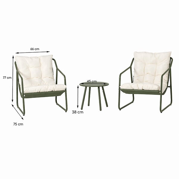 CONCEPT USINE - Ensemble de jardin 2 fauteuils vert kaki avec table basse ATRANI - large