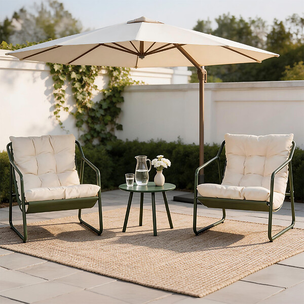 CONCEPT USINE - Ensemble de jardin 2 fauteuils vert kaki avec table basse ATRANI - large