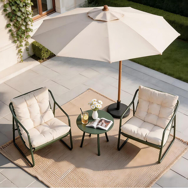 CONCEPT USINE - Ensemble de jardin 2 fauteuils vert kaki avec table basse ATRANI - large