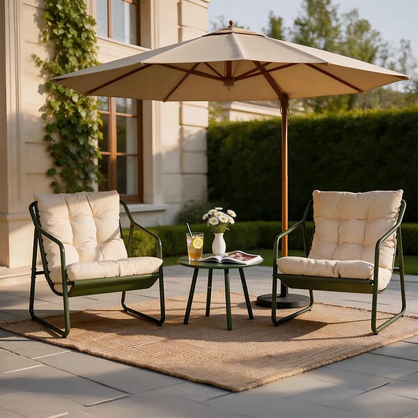 CONCEPT USINE - Ensemble de jardin 2 fauteuils vert kaki avec table basse ATRANI - large