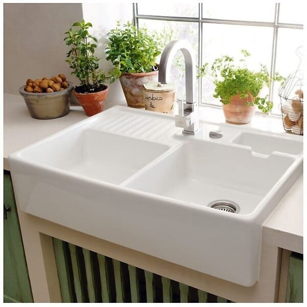 VILLEROY ET BOCH - Evier timbre d'office  Tradition 89,5 x 63 céramique vidage manuel blanc + Panier vaiselle - large