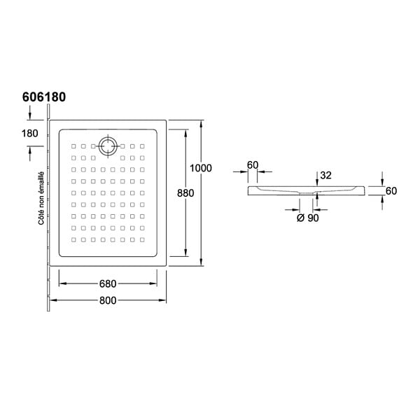VILLEROY ET BOCH - Receveur O.NOVO extra plat - rectangulaire - Dimensions : 100 X 80 cm - Couleur : BLANC - large