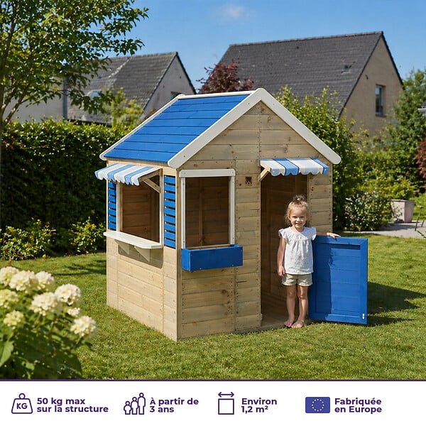 KANGUI - Maisonnette enfant extérieur - Cabane en bois avec plancher FLOWI - large