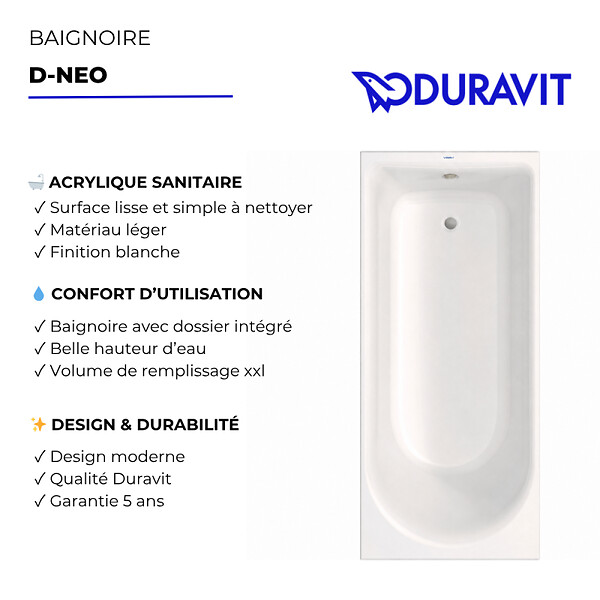 DURAVIT - Baignoire droite 170x75 D-Neo - large