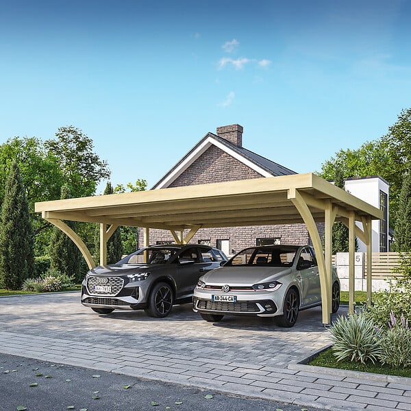 DIRECT-ABRIS - Carport Bois PALERME 2 Voitures - 510 x 603 - Abris pour Voitures - Bois des Regions Nordiques - Pin Traité Autoclave - Design Moderne - large