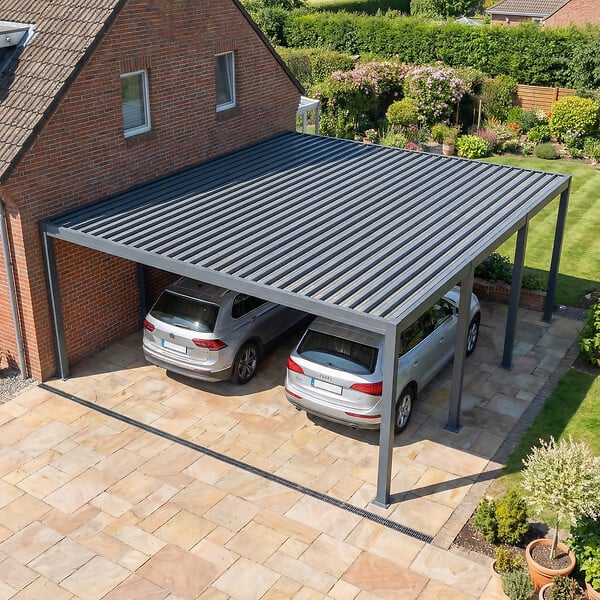 DIRECT-ABRIS - Carport aluminium CARLTON 570 x 550 cm - 2 Voitures - 31,35m2 - Gris anthracite - large