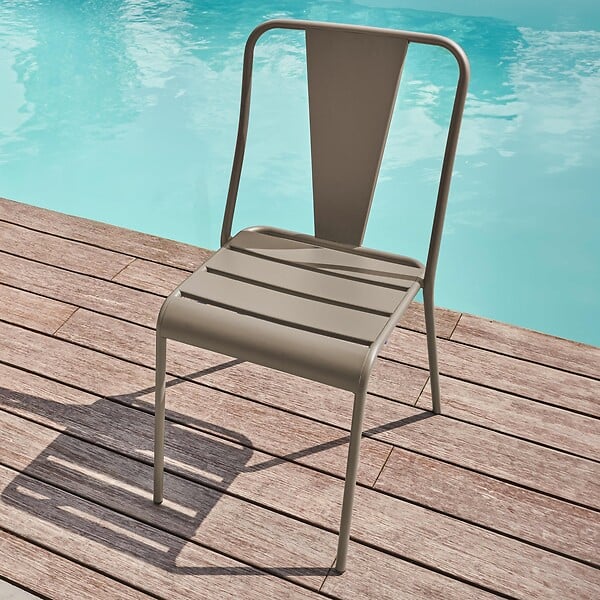 OVIALA - Chaise de jardin bistrot en métal taupe - Dieppe - large