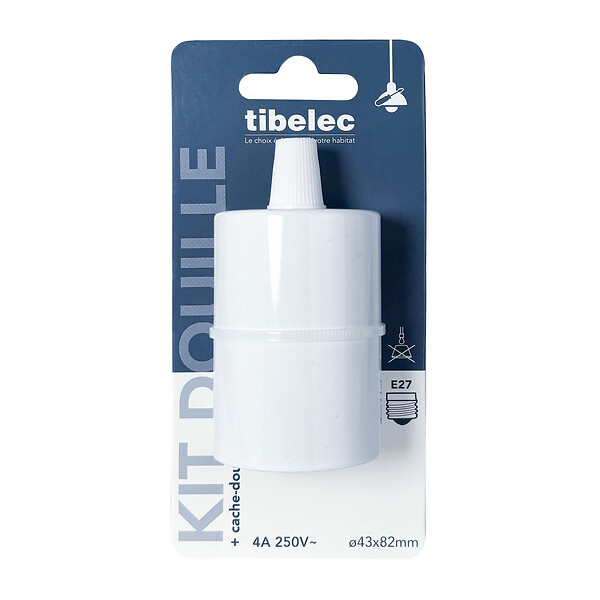 TIBELEC - Douille E27 avec cache-douille en métal blanc - large