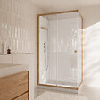 AURLANE - Cabine de Douche Rectangle 110x80x200/230cm Effet Bois et Fonds Blancs - Receveur Bas - vignette