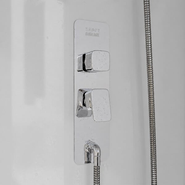AURLANE - Cabine de Douche Rectangle 110x80x200/230cm Effet Bois et Fonds Blancs - Receveur Bas - large