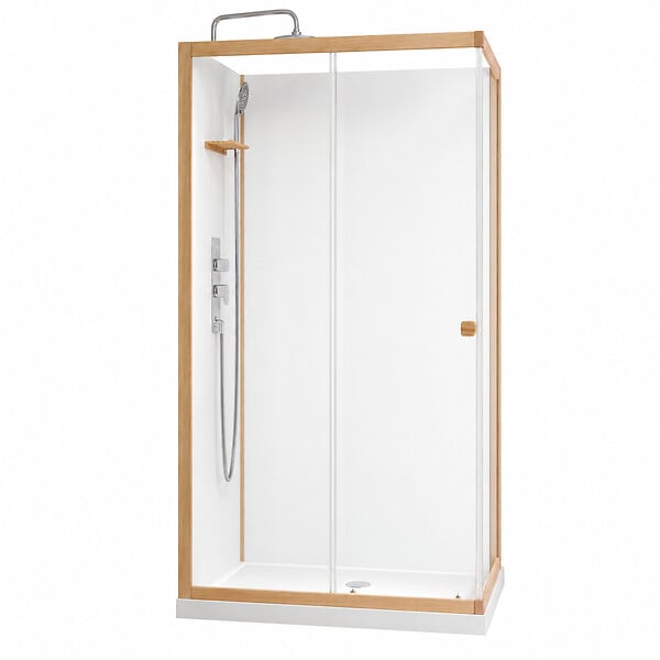 AURLANE - Cabine de Douche Rectangle 110x80x200/230cm Effet Bois et Fonds Blancs - Receveur Bas - large