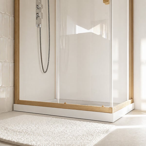 AURLANE - Cabine de Douche Rectangle 110x80x200/230cm Effet Bois et Fonds Blancs - Receveur Bas - large