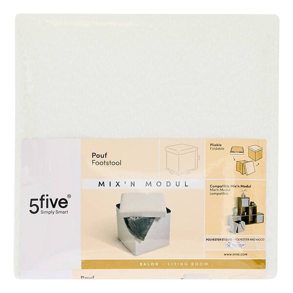 5 FIVE SIMPLY SMART - Pouf pliable Mix'n modul 31x31 cm bouclette blanche - large