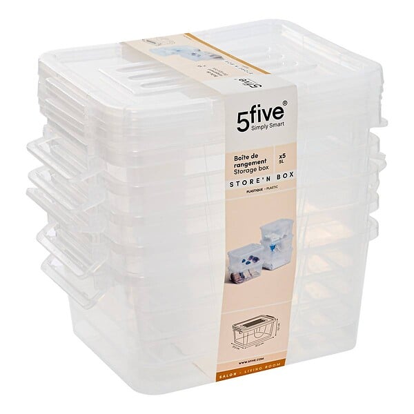 5 FIVE SIMPLY SMART - Lot de 5 Boîtes Clippy de 5L transparent - large