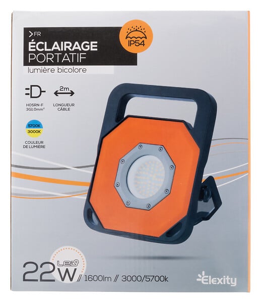 ELEXITY - Projecteur de chantier à poser 22W 1600 lumens IP54 - large